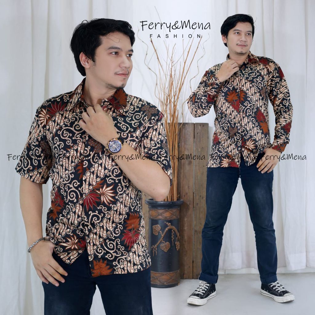 KEMEJA BATIK DENGAN MOTIF TERLENGKAP - BATIK KEBAYA - KEMEJA BATIK MODERN - KEMEJA BATIK SILKY FOIL