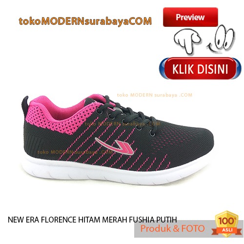 NEW ERA FLORENCE HITAM MERAH FUSHIA PUTIHH Sepatu Wanita Kets Seakers Tali