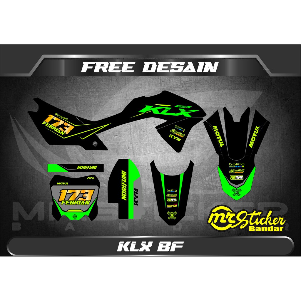 Dekal Sticker Decal Motor Kawasaki KLX BF Stabilo gold nomer