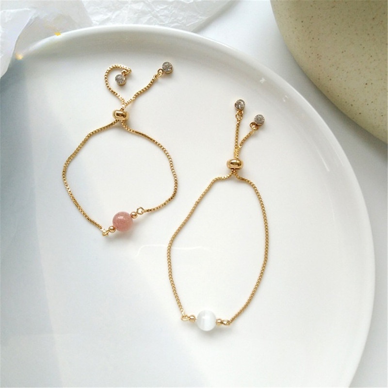 Gelang Kristal Opal Strawberry Adjustable Gaya Retro Korea Untuk Wanita