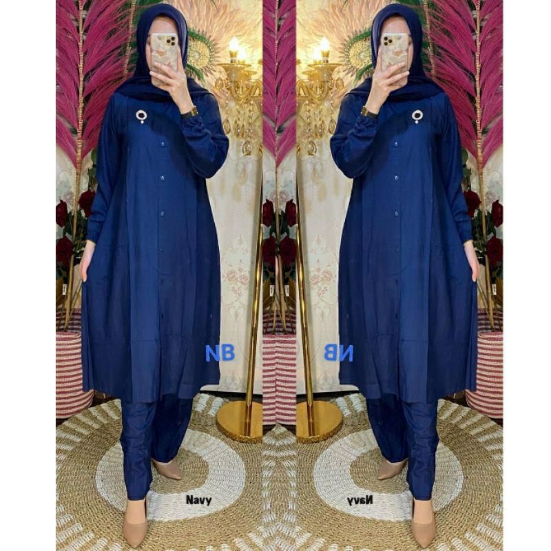 SETELAN TUNIK RAYON POLOS KANCING DEPAN STELAN MUSLIMAH LD 110