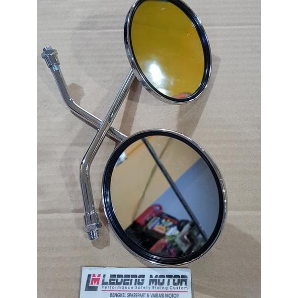 Kaca Spion Vespa Bulat Besar Tiang Panjang Motor Honda Yamaha Kawasaki LEDENG MOTOR