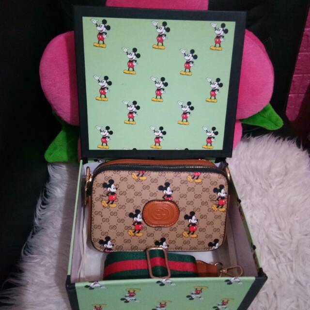 Tas gucci mickey box kotak coklat obral