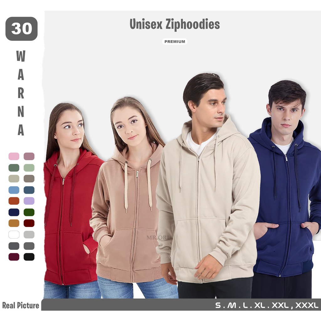 Sweater Hoodie Zipper Polos Pria Wanita Premium S - XXXL