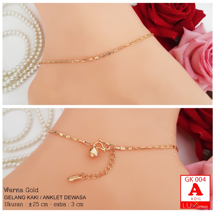 GK 004  Gelang Kaki Polos Biji Lada Perhiasan Lapis Emas Anklet Xuping Gold Luxx Xuping