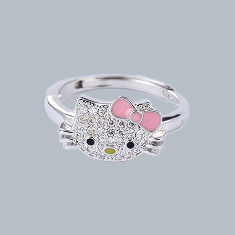 Cincin Kristal Berlian Penuh Desain Kartun Anime Sanrio Kucing Untuk Aksesoris Wanita