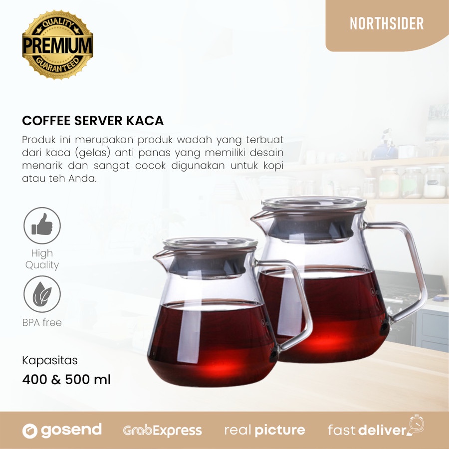 COFFEE SERVER KOPI BOROSILICATE GLASS POUR OVER 400ML &amp; 500ML with LID