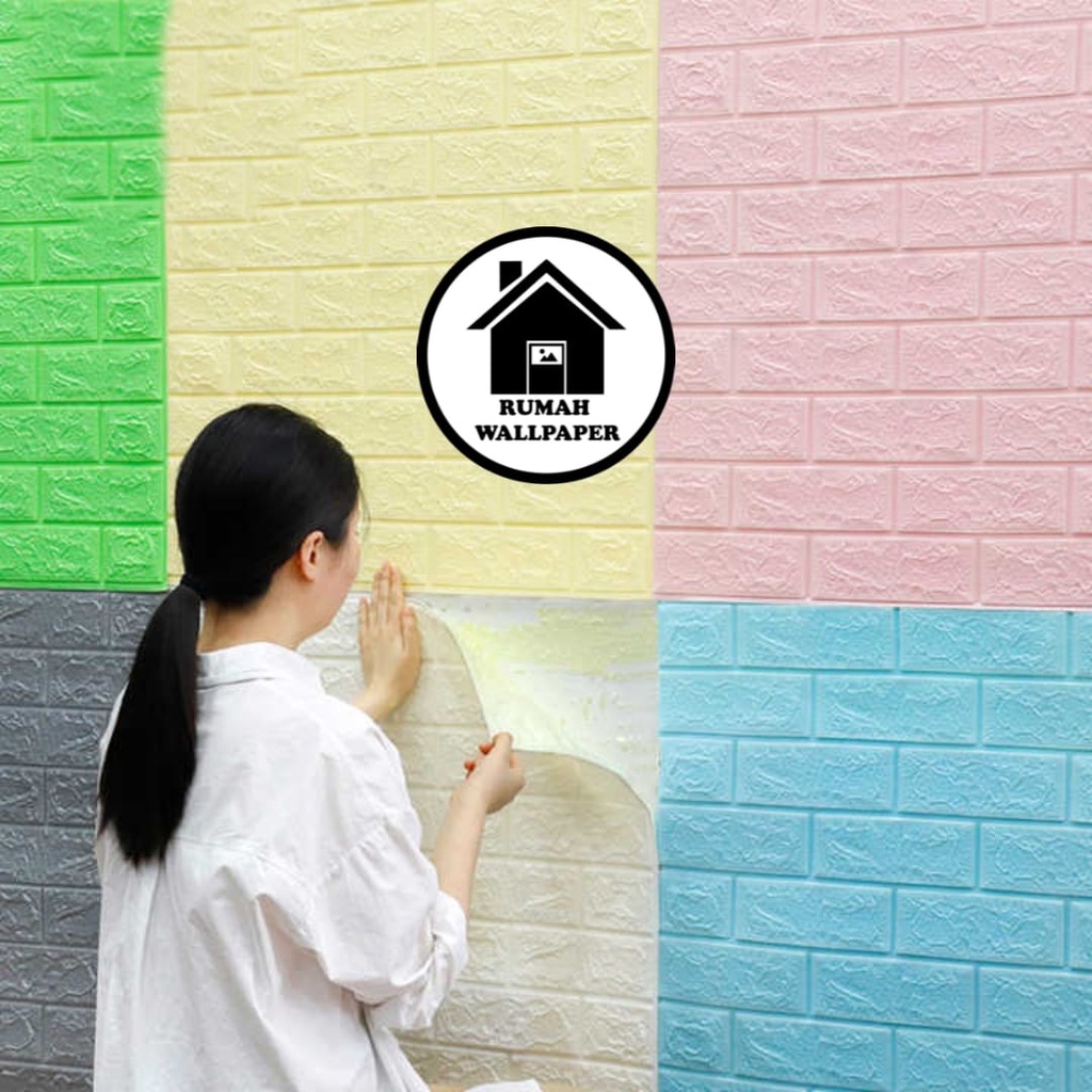 RW Wallpaper Foam Hitam Bata 3D Bata Warna Hitam Premium Wall Paper Sticker Tebal 3MM-3
