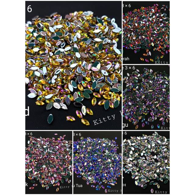 Gems Runcing Kilau AB Size Lengkap | Bahan Nail Art &amp; Henna