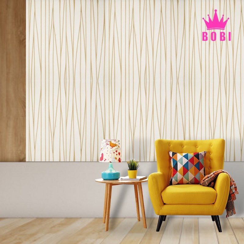 Wallpaper 3D Brickfoam Garis Cream Kode 2013 - Wallpaper 3D Ukuran 70x70cm Merk Bobi