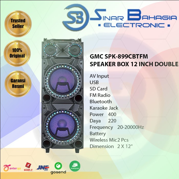 GMC SPK-899C SPEAKER BOX ,USB, MIC BLUETOOTH 12 INCH DOUBLE (NEW)