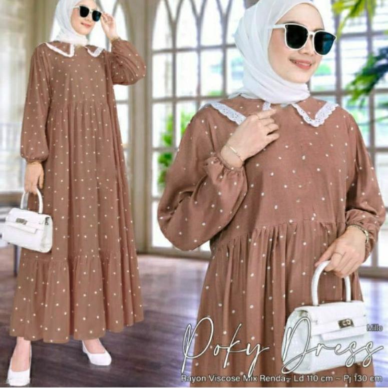 ㅵ midi dress polka terbaru / poky dress busui / gamis polka viral ㆅ