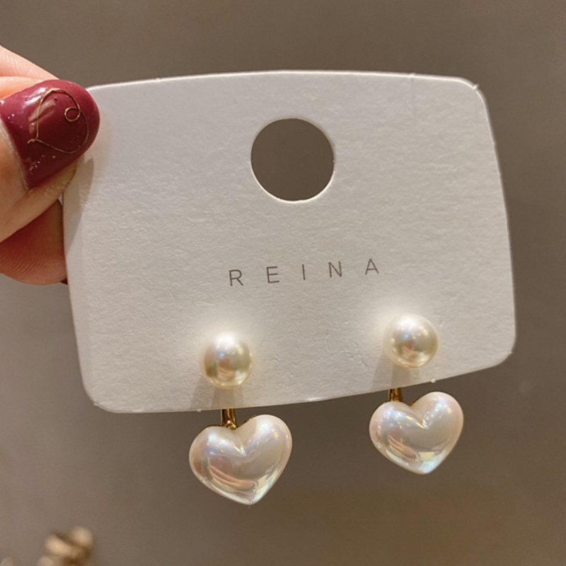 Anting Tusuk Sterling Silver 925 Desain Hati Hias Mutiara Gaya Korea Untuk Wanita