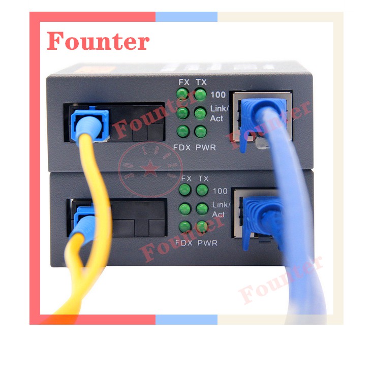 【With adapter】1 Pair HTB-3100AB Optical Fiber Media Converter Fiber Transceiver Single Fiber Converter SC 10/100M Singlemode Single Fiber