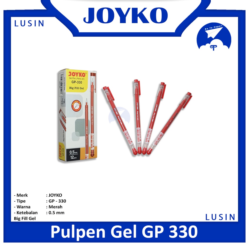 

Joyko Gel Pen GP-330 Big Fill Gel 0.5 mm Tinta Merah Per Lusin