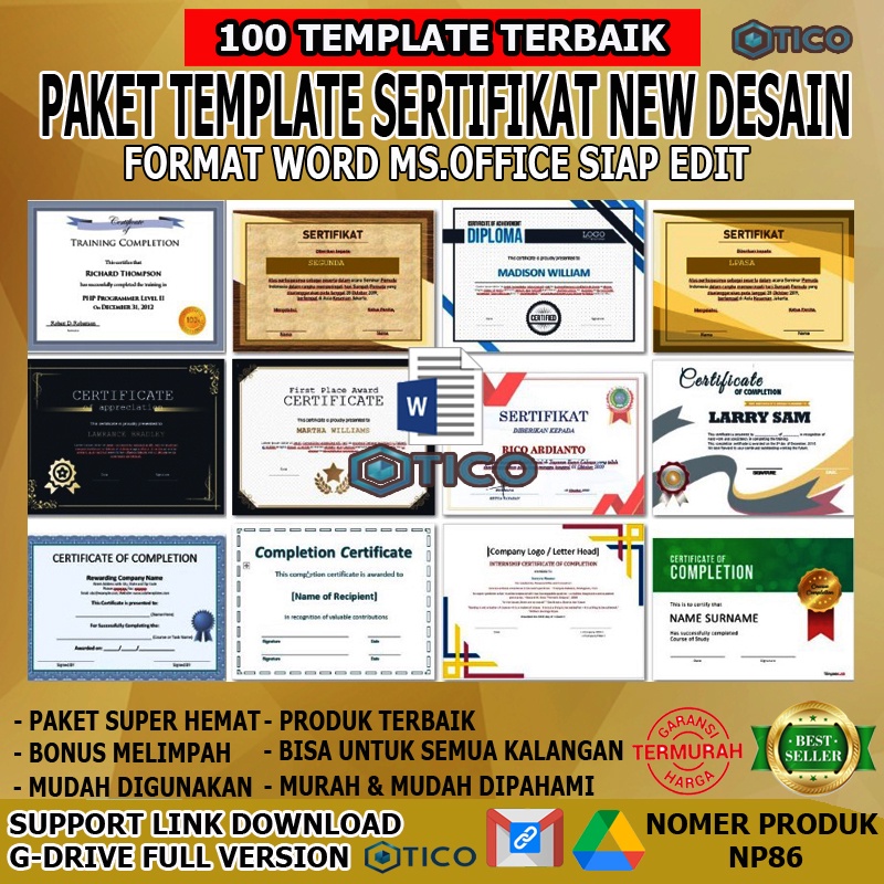 Paket Template Sertifikat Certificate Word Untuk Semua Keperluan Siap Edit Termurah Terlaris