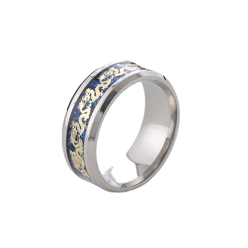 Cincin Bahan Stainless Steel Motif Naga Ukuran 8mm Untuk Pria Dan Wanita