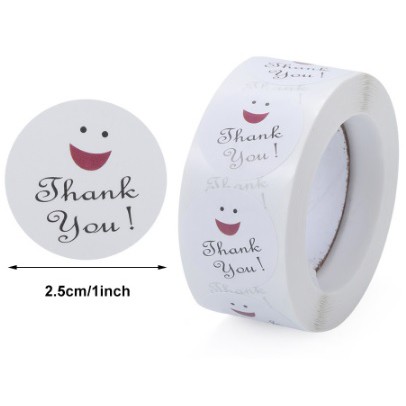 

TQ017 Per Pcs Sticker Label Logo Tempel Thank You White Letter Black Smile Bulat D 2.5 Seal Packing