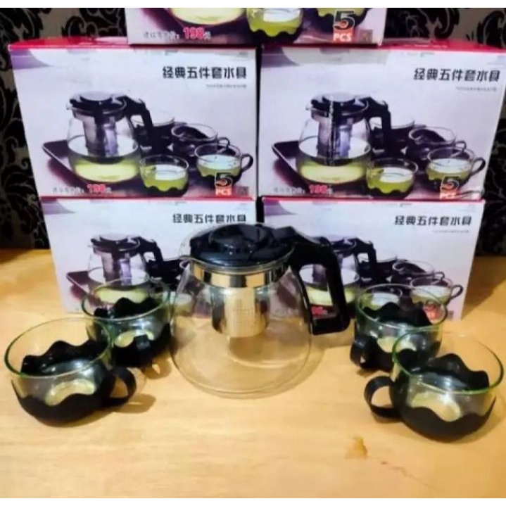 Tea Pot Sarangan Set 5 In 1 - Teko Gelas Cangkir Tempat Minum TeaPot