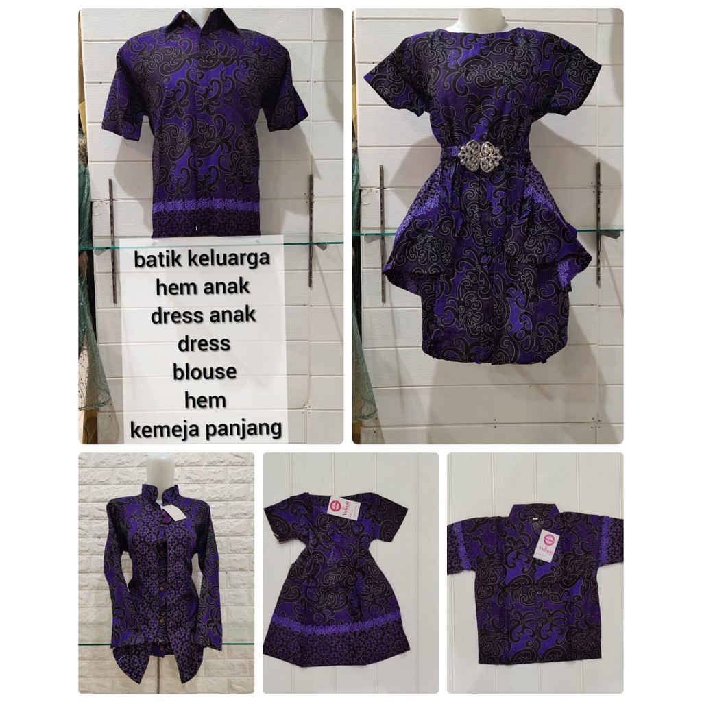 BATIK KELUARGA LENGKAP MOTIF CUMI UNGU