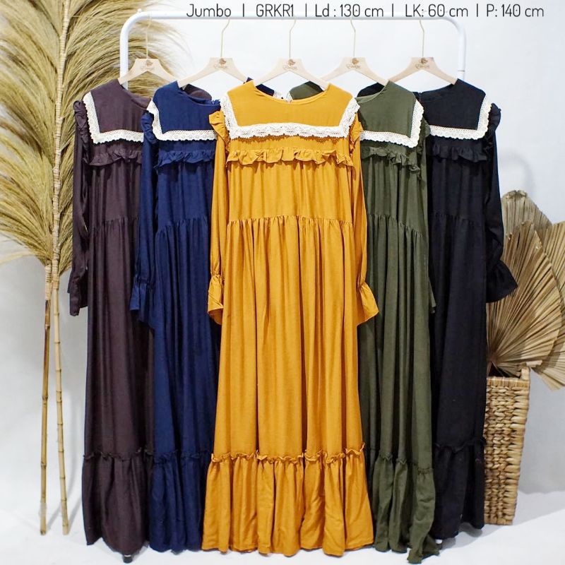 jumbo gamis rayon renda Ld 130 cm