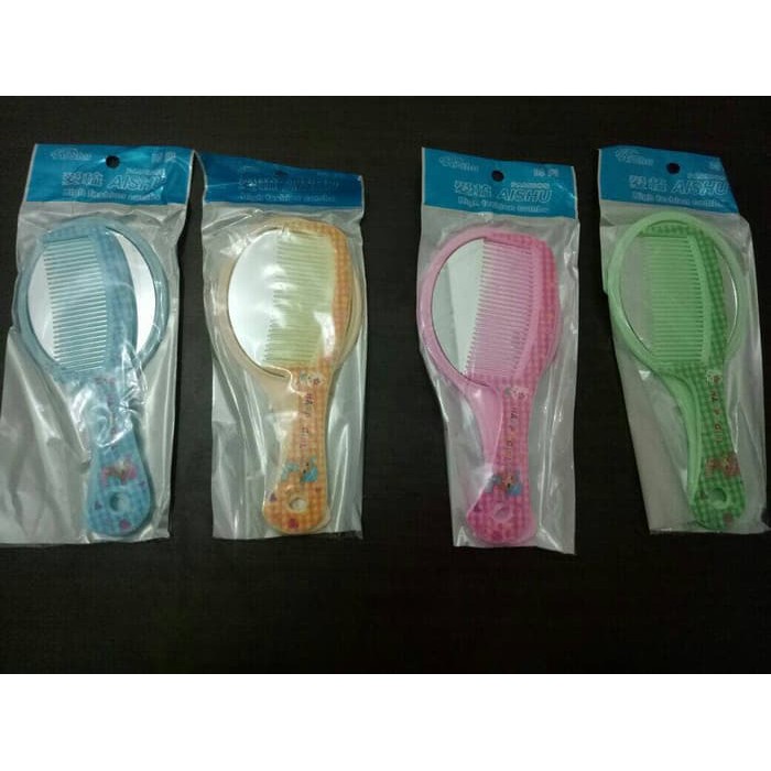 Cermin Gagang + sisir / Cermin Rias / Cermin Make Up panjang 17cm