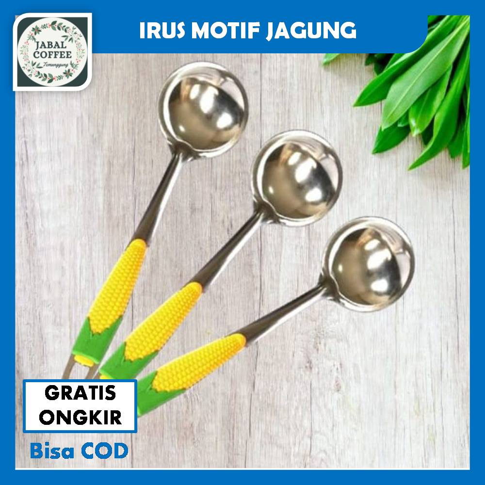 Centong Stainless Steel / Irus Sayur Motif Jagung / Centong Jagung / Centong Sayur Gagang PlastikJ57