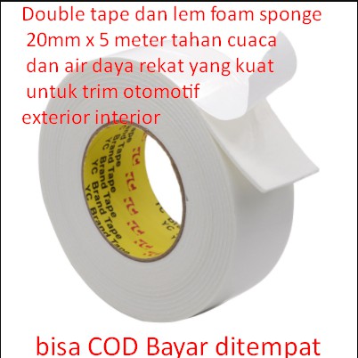 

Double tape dan lem foam sponge 20mm x 5 meter tahan cuaca dan air daya rekat yang kuat untuk trim o