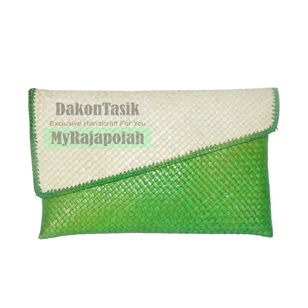 Dakon Tasik - Clutch Dompet Pesta Anyaman Pandan Model Miring Size M 27 x 16 cm