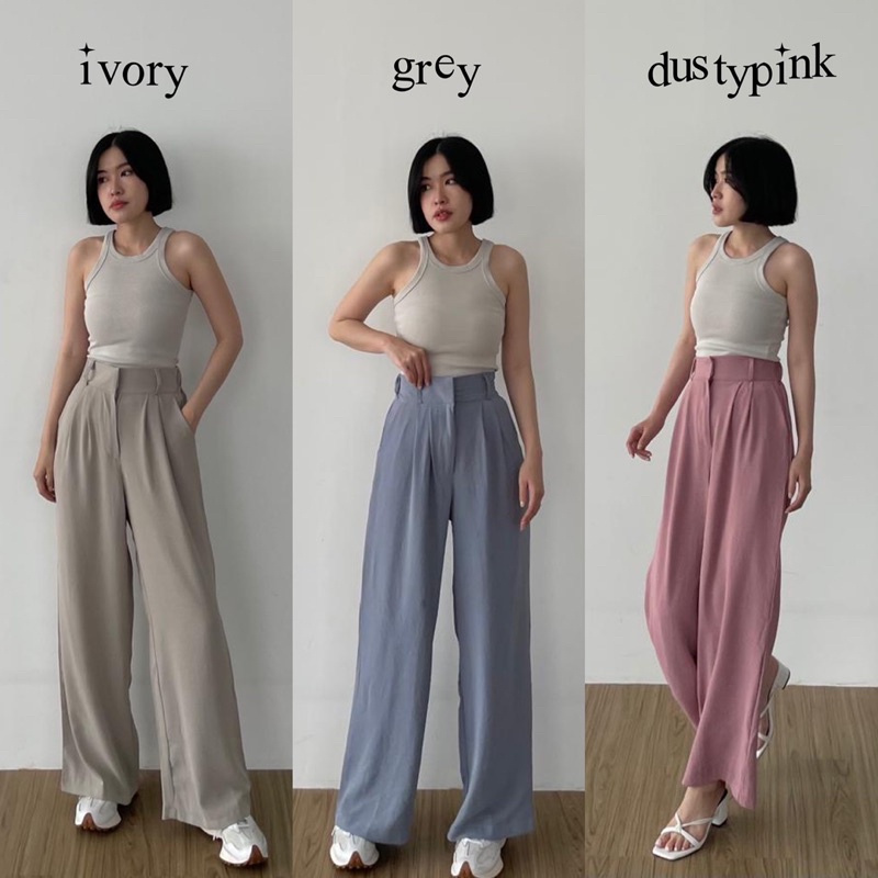 LOOSE PANTS - Celana Kulot Wanita Highwaist Crinkle - Celana Highwaist Kulot - Celana Hightwaist Wanita - Highwaist Pants