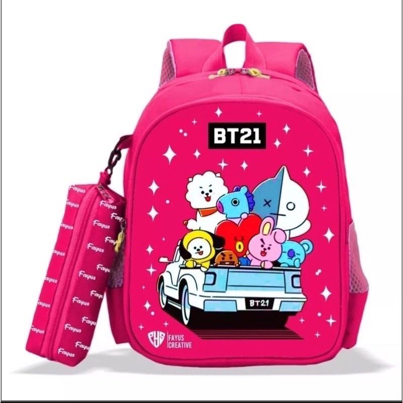 PREMIUM !!! Tas Ransel Anak Perempuan dan Laki laki BTS kartun Bonus tempat Pensil Tas Sekolah TK SD SMP PAUD Terbaru 2021 Karakter