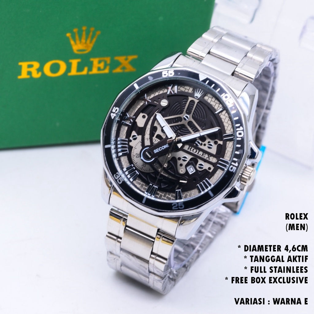 (FREE BOX) JAM TANGAN PRIA FASHION RANTAI BODY BULAT TANGGAL AKTIF