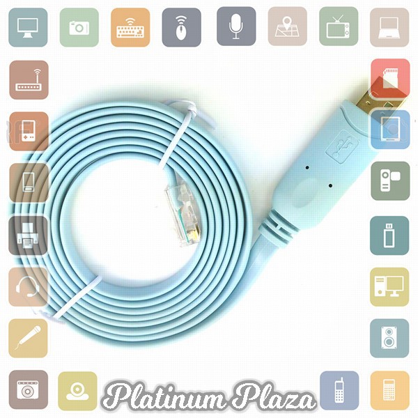 Prolific Kabel Konsol USB RS232 to RJ45 Console Cable for Cisco Huawei Router - PL2303R`22OJ2O- Blue