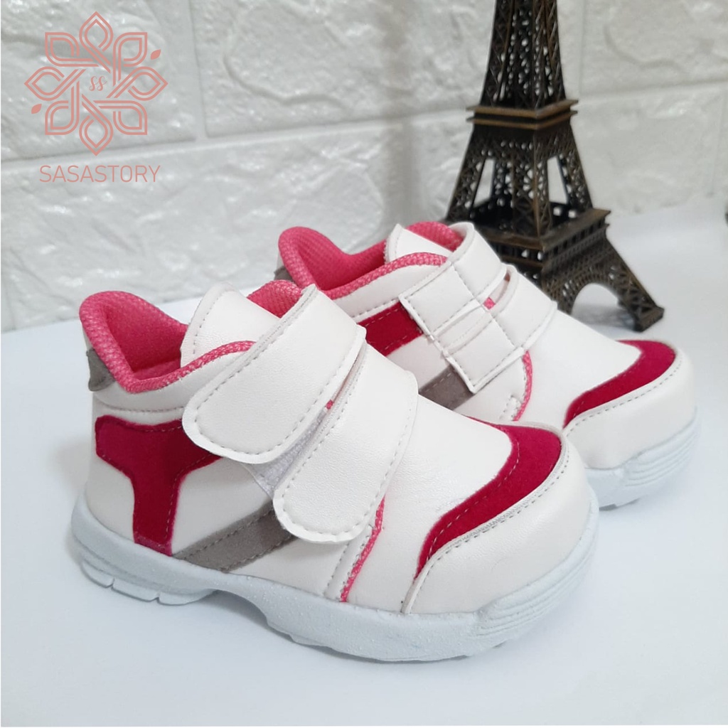 Sasastory Sepatu Sneaker Boot Anak Perempuan 1 Sampai 3 Tahun Pink Putih BA01