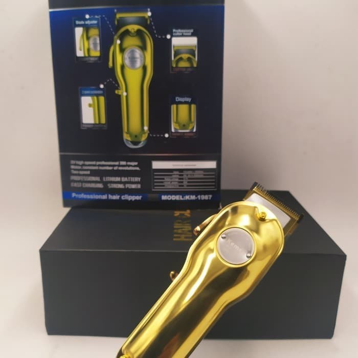 kemei km-1987 all metal hair clipper wireless hair trimmer men gold