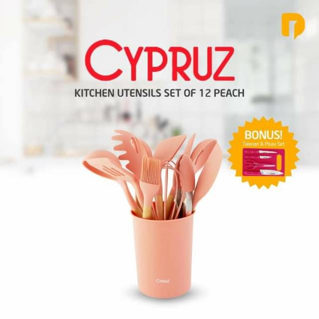 Set sutil cyprus khitchen utensil of 12 peach free talenan set