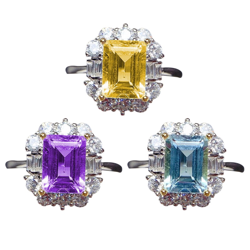 Cincin Pernikahan Mewah Bentuk Kotak Bahan Karbon Warna Pinkkuningputih Untuk Wanita