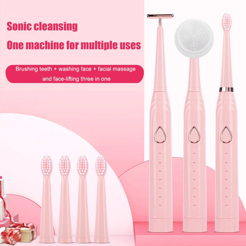 Bisa COD Sikat Gigi Elektrik Multifungsi USB Rechargeable with 5 Replaceable Head - Yunchi YC008