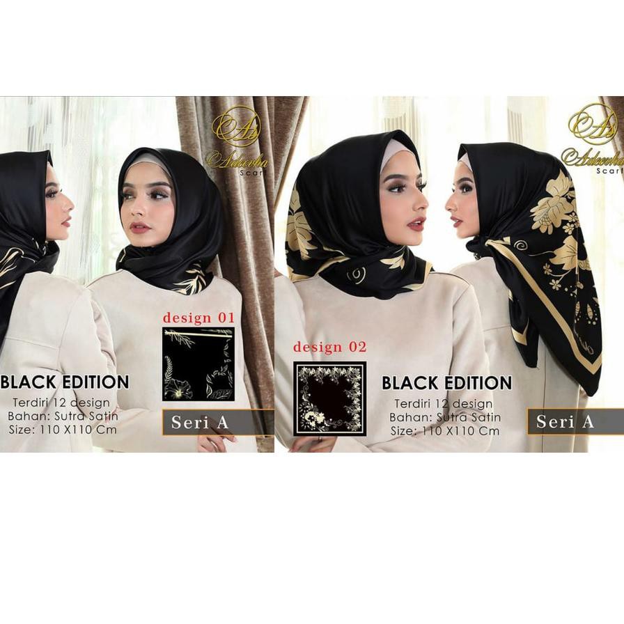( Ready Stock ) -97 >> [Pilih Motif] BLACK GOLD ADEEVA SCARF Satin Silk Grade A Premium Hijab Hitam