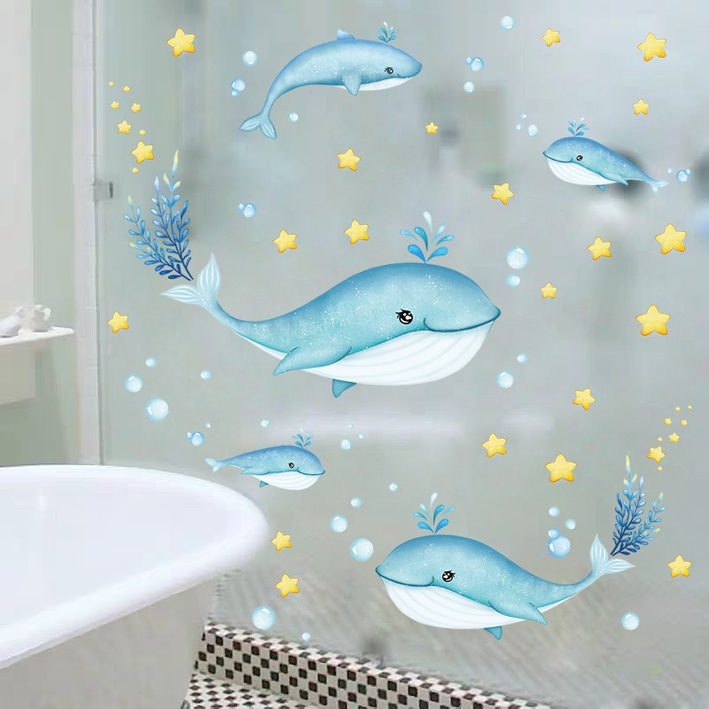 Pintu kaca kartun Dekorasi kamar mandi Stiker tahan air Pintu kaca kartun Dekorasi kamar mandi Stiker tahan air