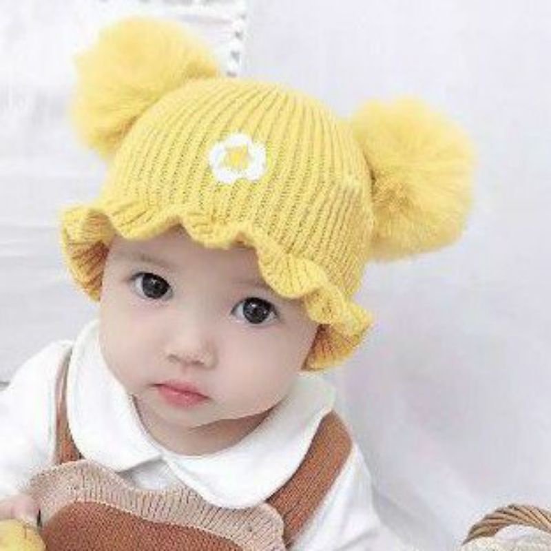 TP24-100% ALSI IMPORT Topi Rajut Kupluk Anak Bayi Perempuan-Kuning