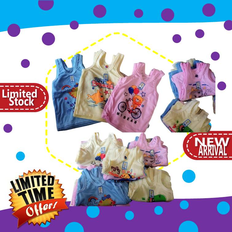 6 PCS Singlet Kaos Kutung Bebe Warna Bermotif Kartun Kaos Dalam Anak SNI-Yukensi-Bayi-1 - 8 tahun