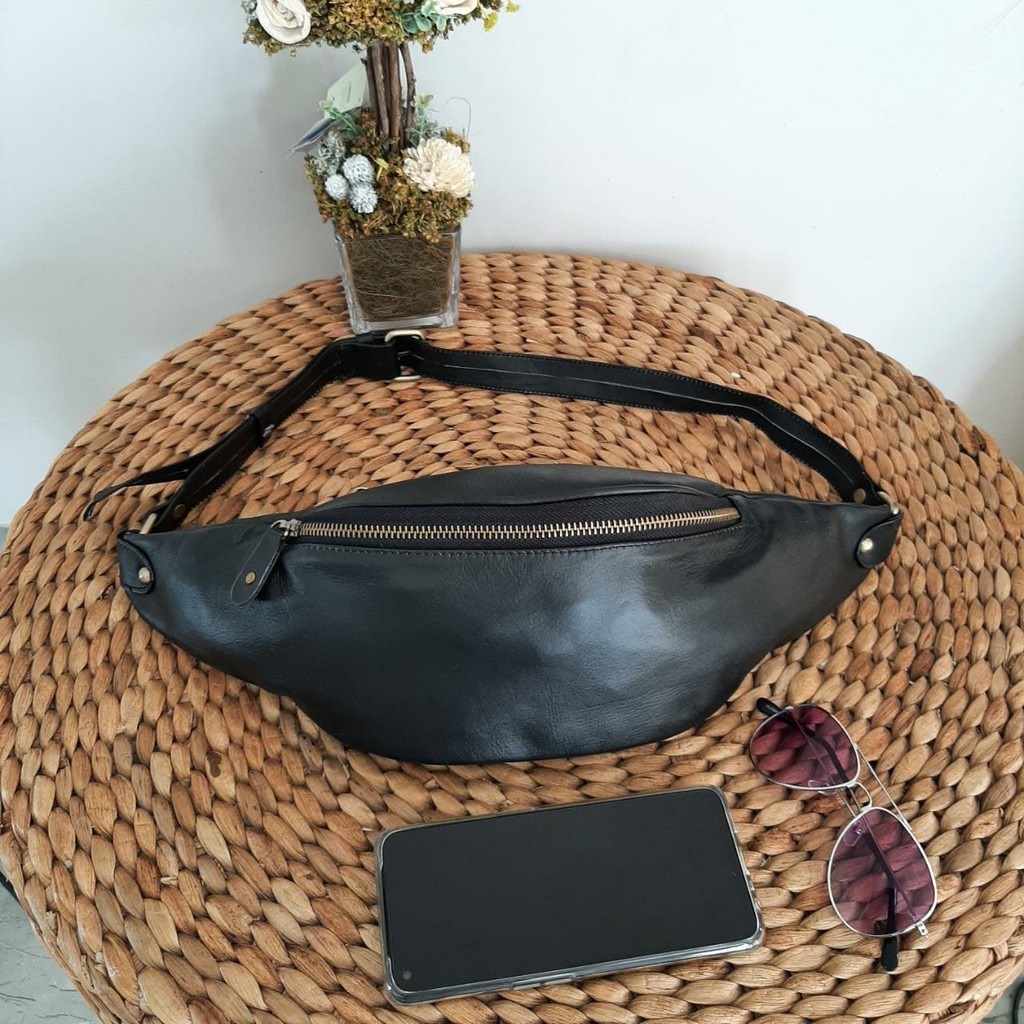 CUCI GUDANG Waist Bag Wanita Import Polos Black Tas Selempang Dada Wanita Tas Pinggang Wanita Import
