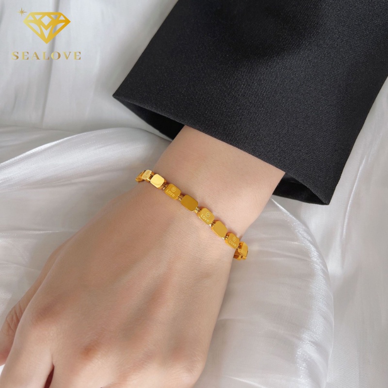 Gelang Titanium Premium Susun Kubus Beruntung Emas 18k Anti karat Wanita Korea Perhiasan