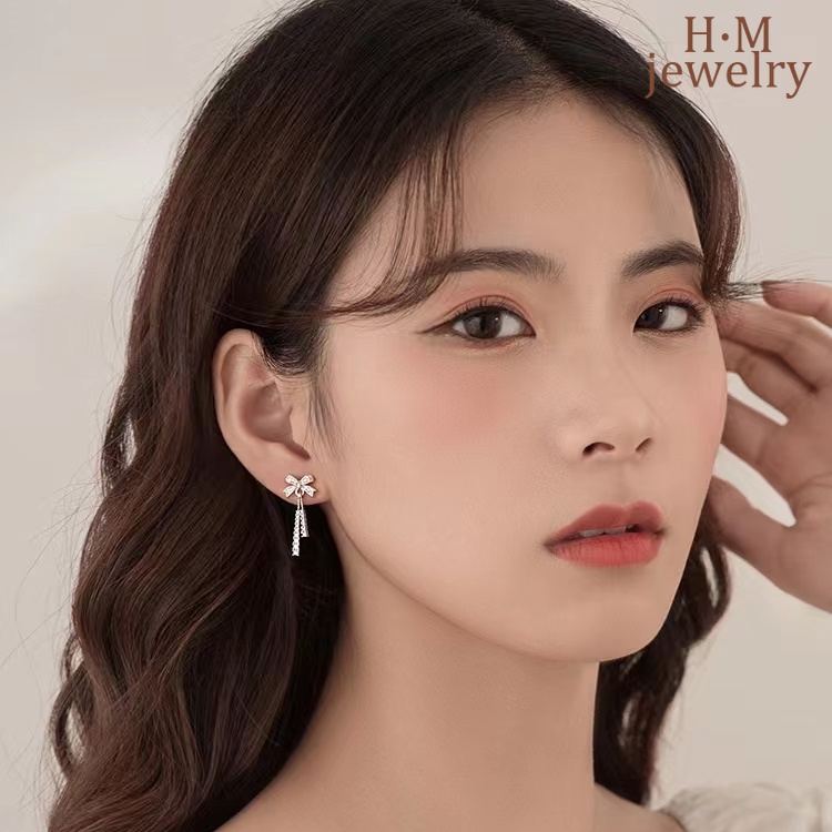 Anting Tusuk Sterling Silver 925 Model Pita Dengan Rumbai Untuk Wanita