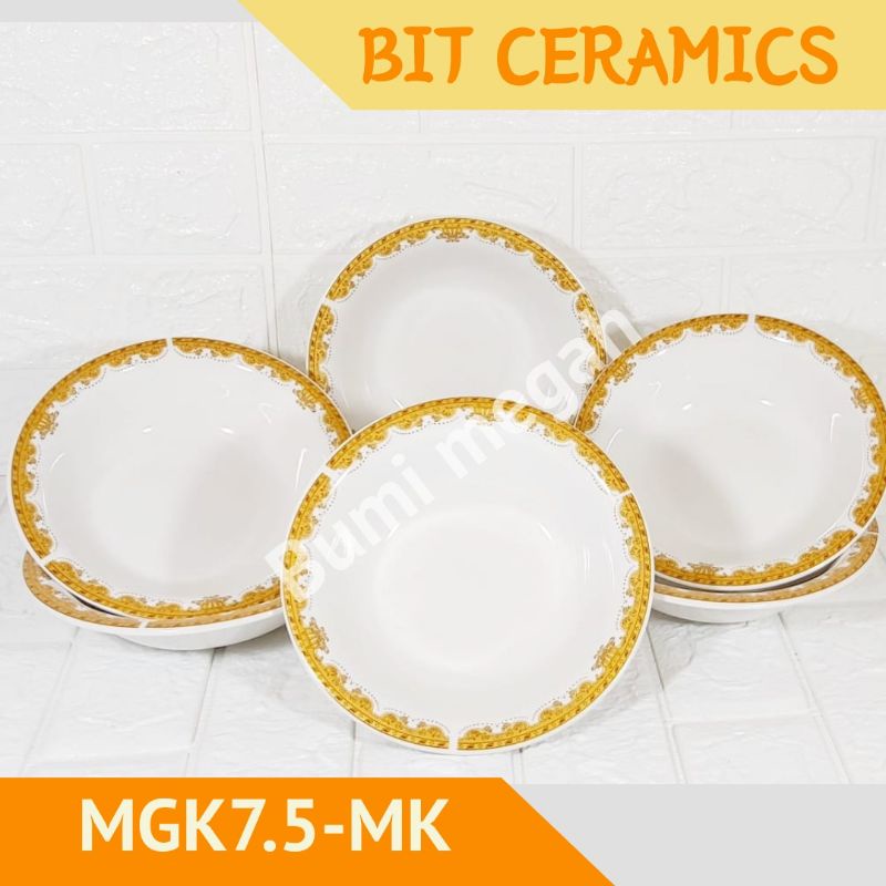 Mangkok Keramik /Mangkok Bakso/Mangkok Bubur 7.5inch Motif Mahkota (1pcs) Bitceramic-MGK7.5A-MK