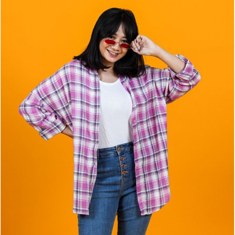 [NEW] Kemeja Branded Wanita/ Kemeja Flanel Pink/ Kemeja Dyren Kotak-kotak