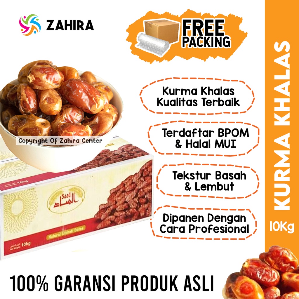 

KURMA KHALAS DUS 10KG Halal & BPOM Untuk MPASI Booster Nabeez Takjil Buka Puasa Ramadhan Arab Saudi