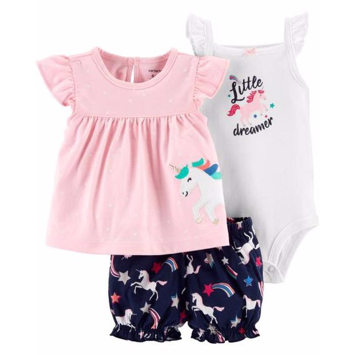 

Terlaris CARTER'S Girl 3Piece Tee Bodysuit & Short Set PINK UNICORN OJP045