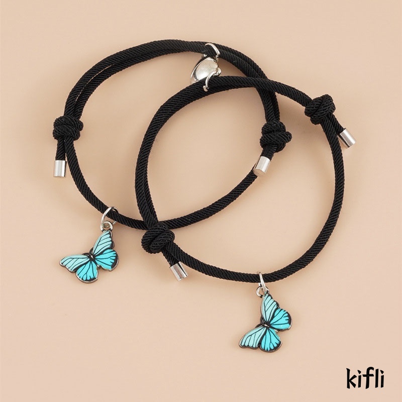 2Pcs Fashion,Gelang Pasangan,Magnetik Kupu-kupu Warna,Tenunan Aksesoris Unisex